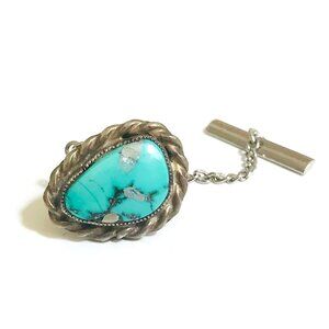 Vintage Turquoise Sterling Silver Tie Tack Pin Southwestern Native American